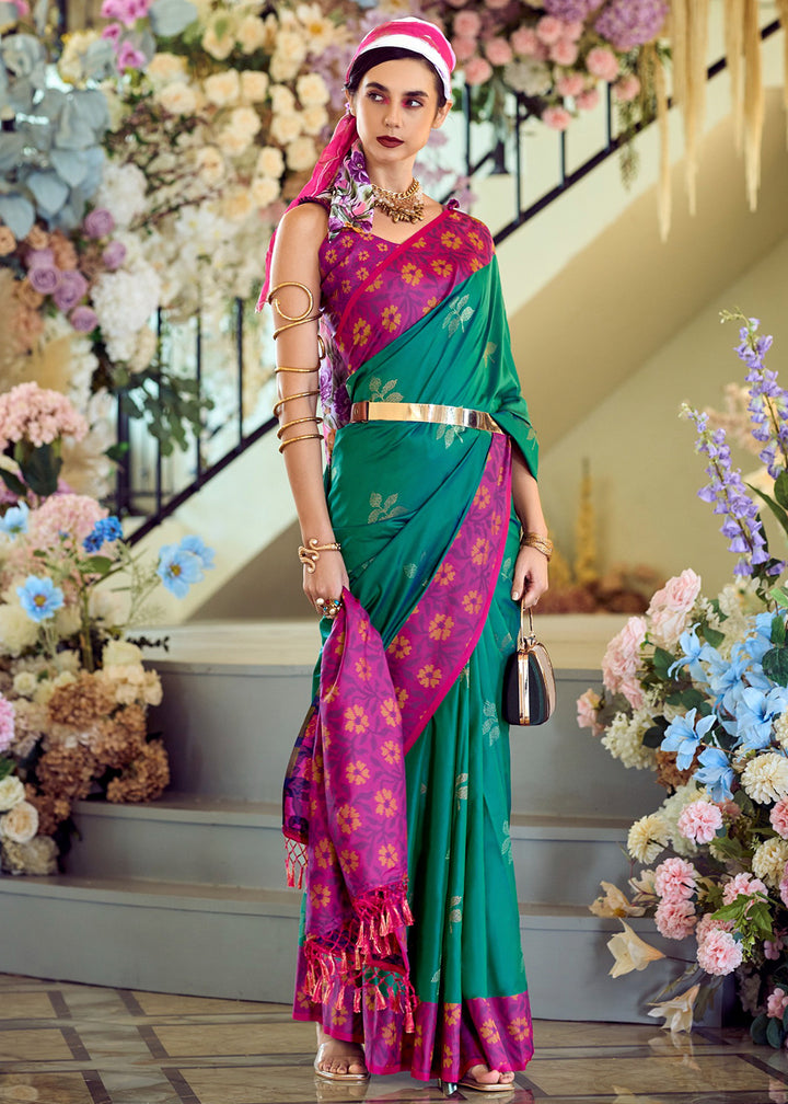 Jade Green Soft Silk Saree Adorned with Ikkat Border