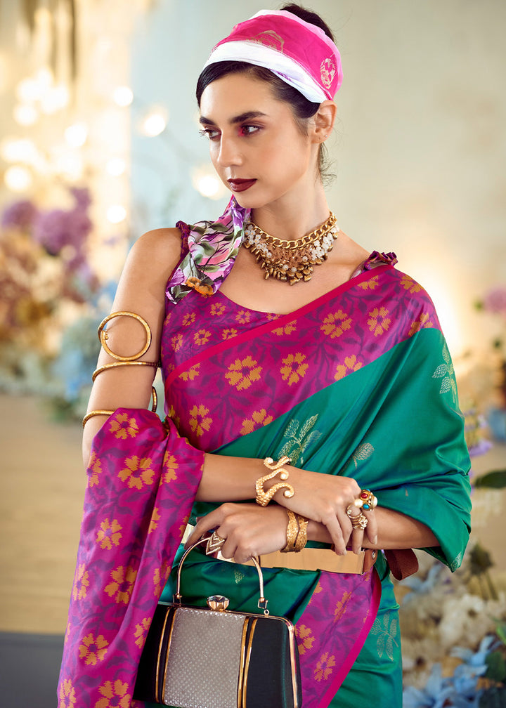 Jade Green Soft Silk Saree Adorned with Ikkat Border