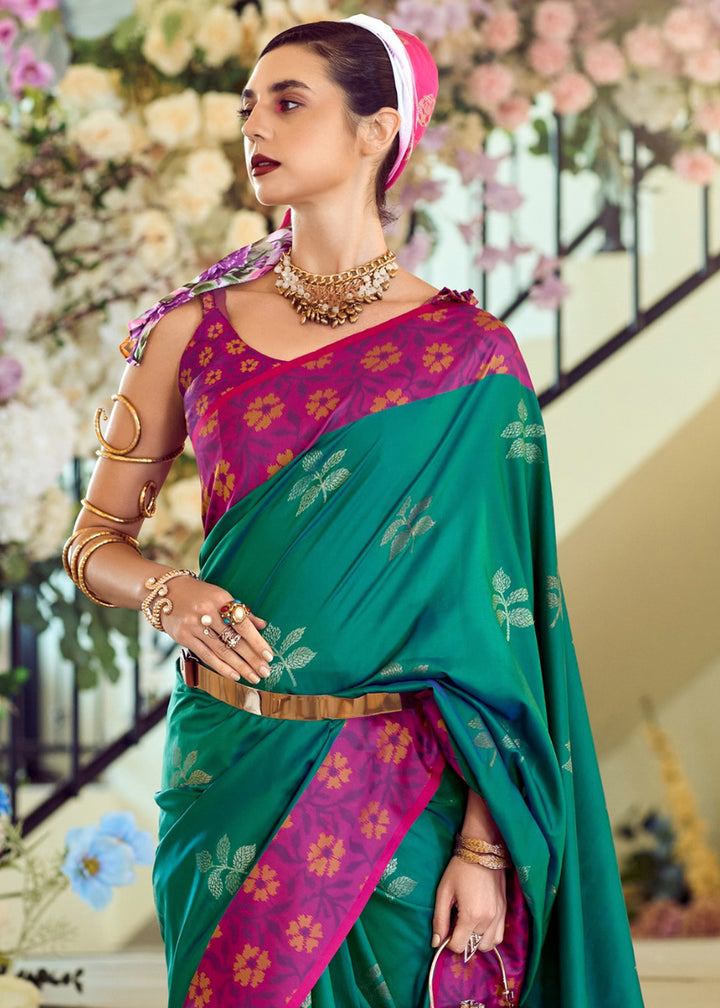 Jade Green Soft Silk Saree Adorned with Ikkat Border