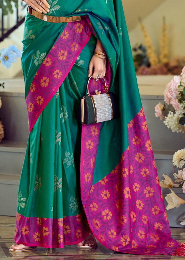 Jade Green Soft Silk Saree Adorned with Ikkat Border