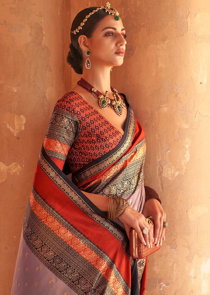 Coin Grey Zari Woven Silk Saree with All-Over Butti Pattern