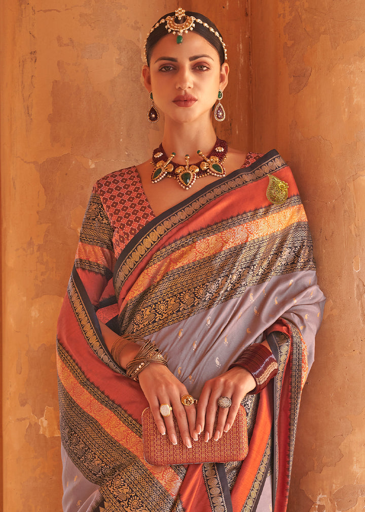 Coin Grey Zari Woven Silk Saree with All-Over Butti Pattern