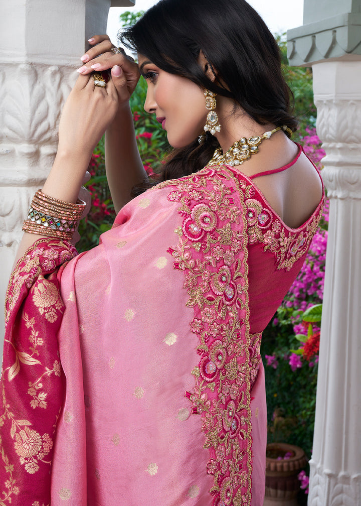 Two Tone Pink Zari Woven Tissue Silk Saree
