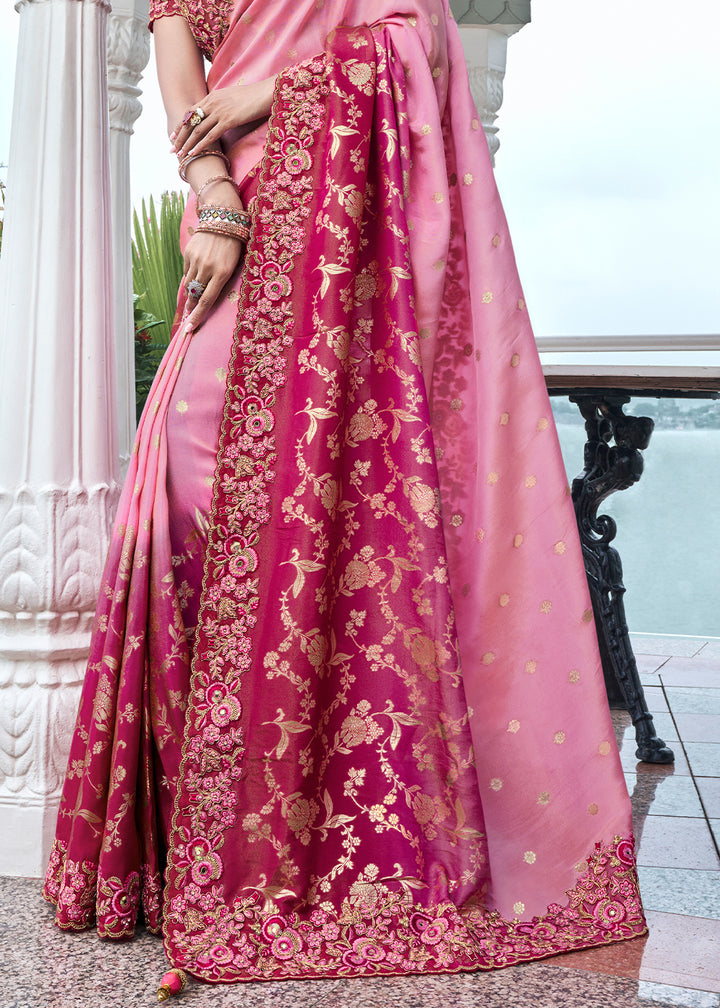 Two Tone Pink Zari Woven Tissue Silk Saree