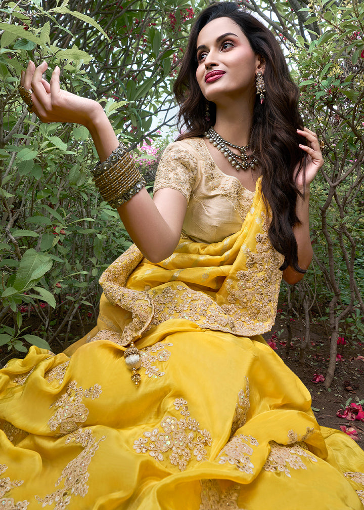 Cadium Yellow Zari Woven Tissue Silk Saree