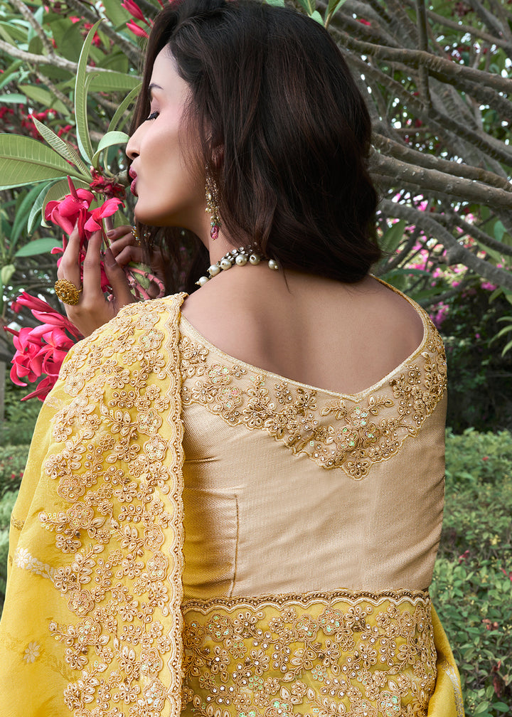 Cadium Yellow Zari Woven Tissue Silk Saree