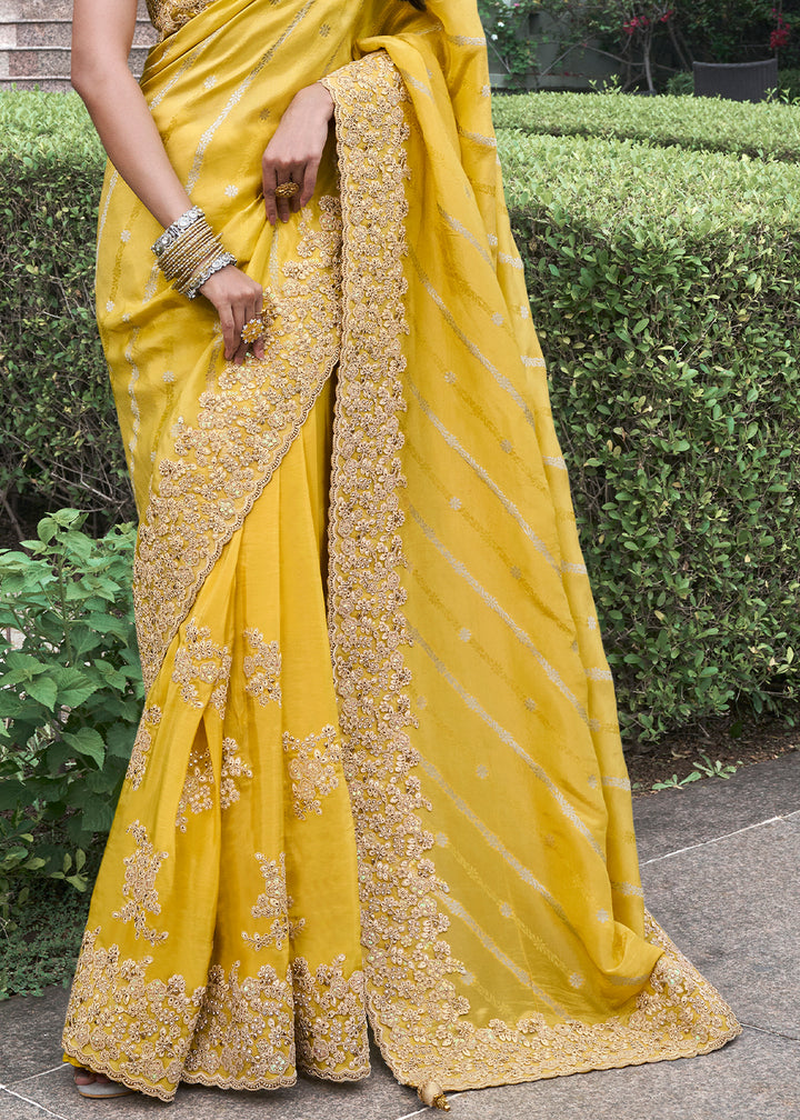 Cadium Yellow Zari Woven Tissue Silk Saree
