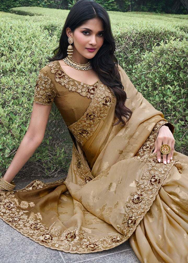 Two Tone Brown Zari Woven Tissue Silk Saree