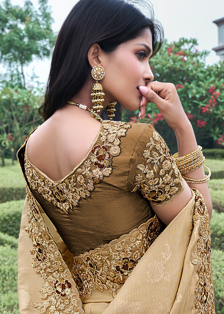 Two Tone Brown Zari Woven Tissue Silk Saree
