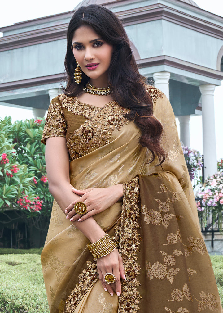 Two Tone Brown Zari Woven Tissue Silk Saree