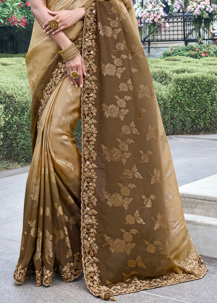 Two Tone Brown Zari Woven Tissue Silk Saree