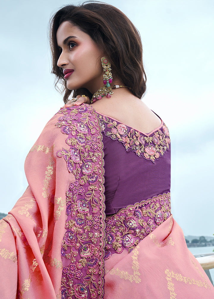 Two Tone Pink & Purple Zari Woven Tissue Silk Saree