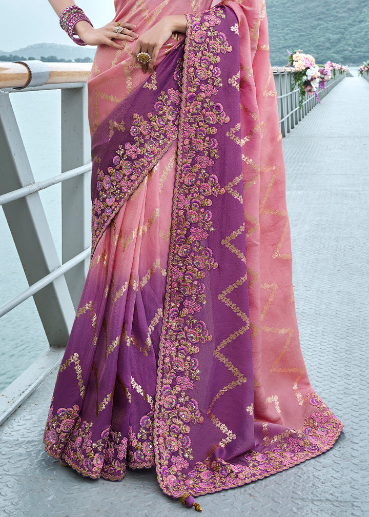 Two Tone Pink & Purple Zari Woven Tissue Silk Saree