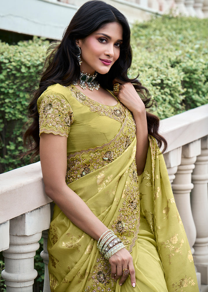 Light Green Zari Woven Tissue Silk Saree