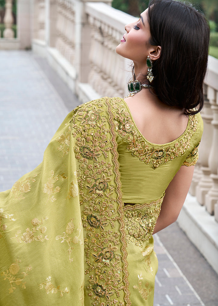Light Green Zari Woven Tissue Silk Saree