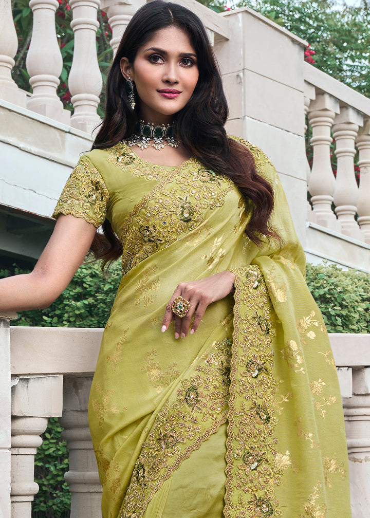 Light Green Zari Woven Tissue Silk Saree