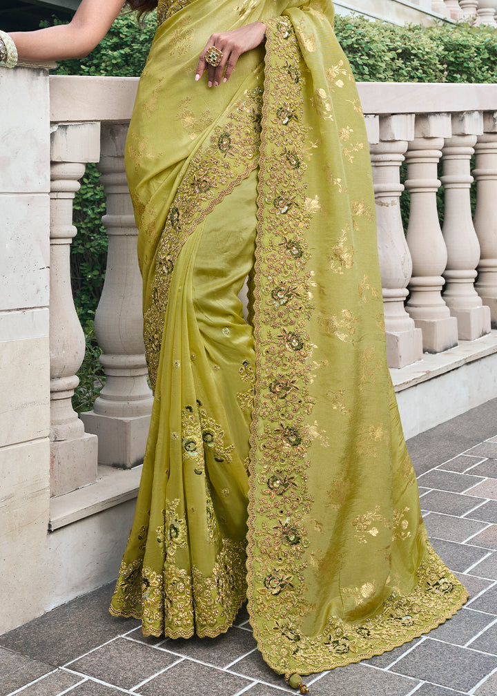 Light Green Zari Woven Tissue Silk Saree
