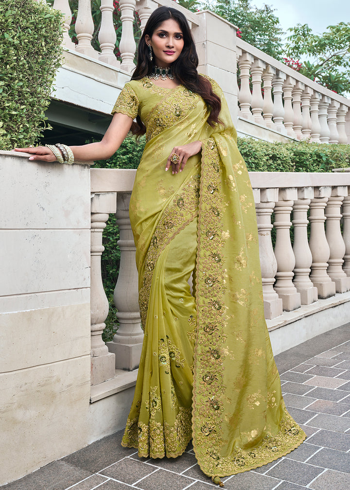 Light Green Zari Woven Tissue Silk Saree