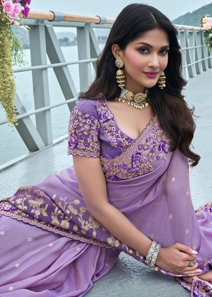 Two Tone Purple Zari Woven Tissue Silk Saree