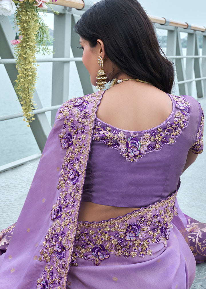 Two Tone Purple Zari Woven Tissue Silk Saree