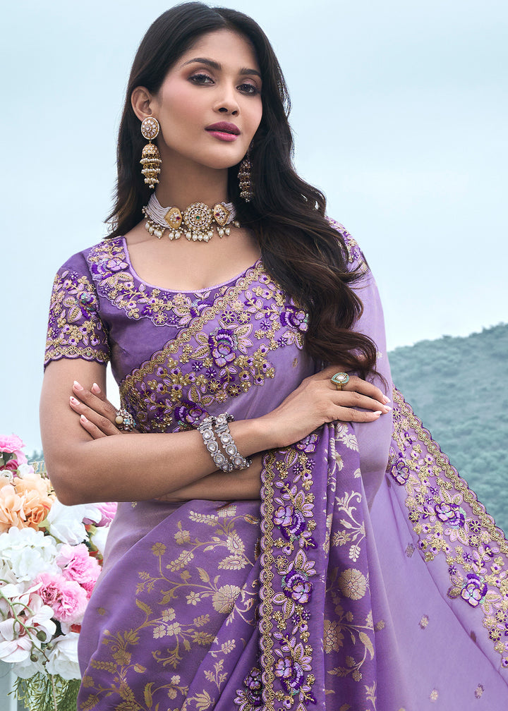 Two Tone Purple Zari Woven Tissue Silk Saree