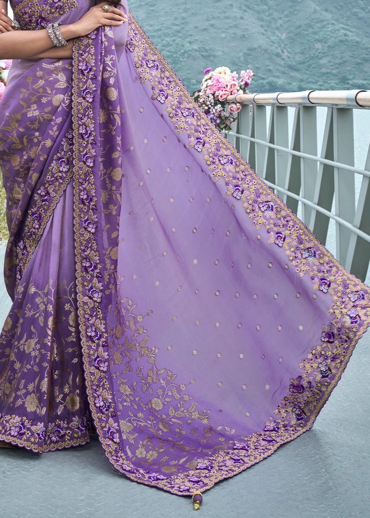 Two Tone Purple Zari Woven Tissue Silk Saree