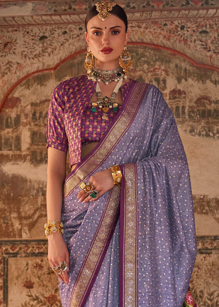 Floral Purple Viscose Silk Saree with Rajwadi Print