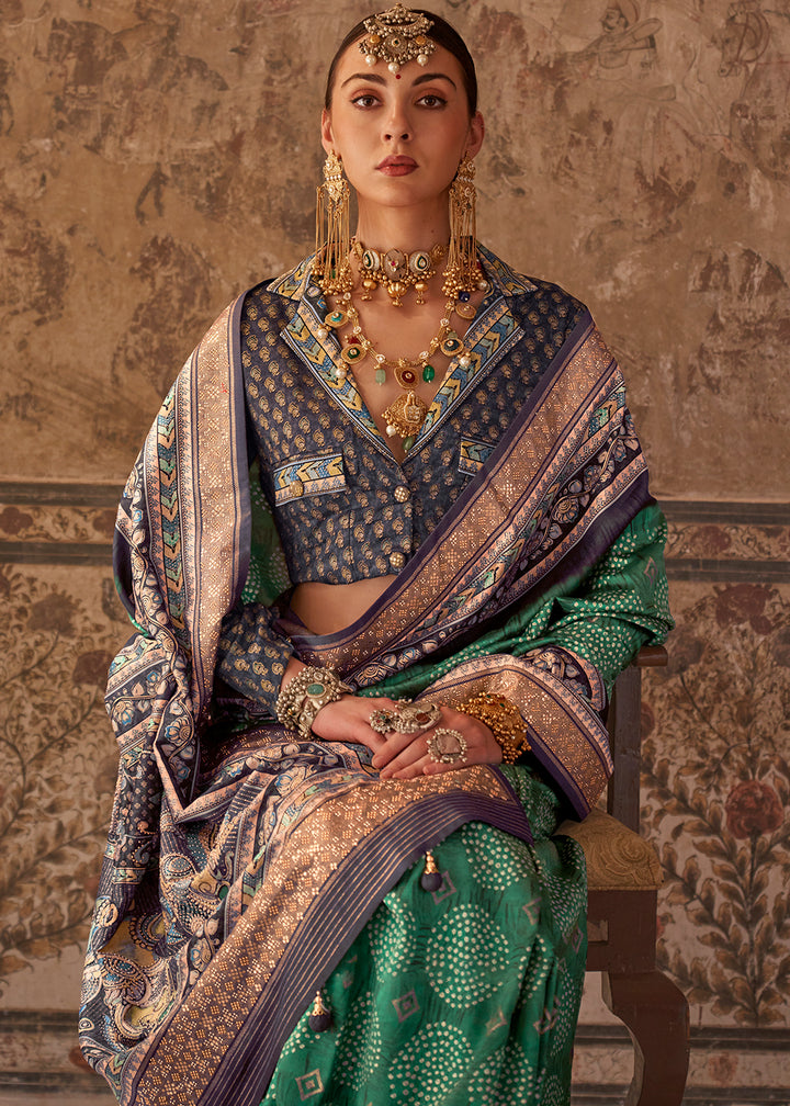 Shamrock Purple Viscose Silk Saree with Rajwadi Print