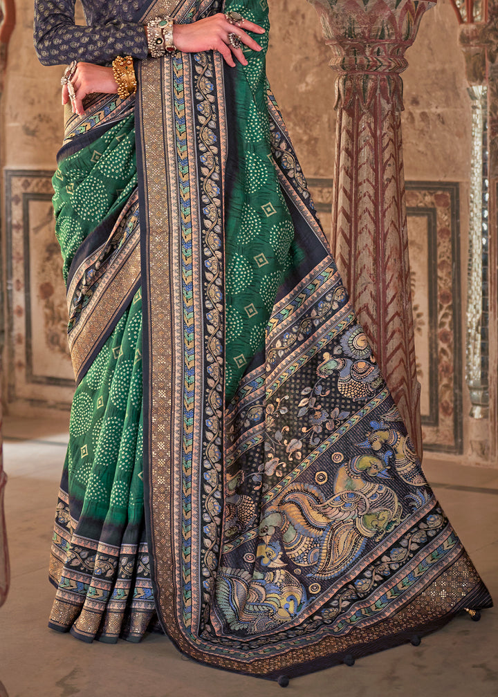 Shamrock Purple Viscose Silk Saree with Rajwadi Print