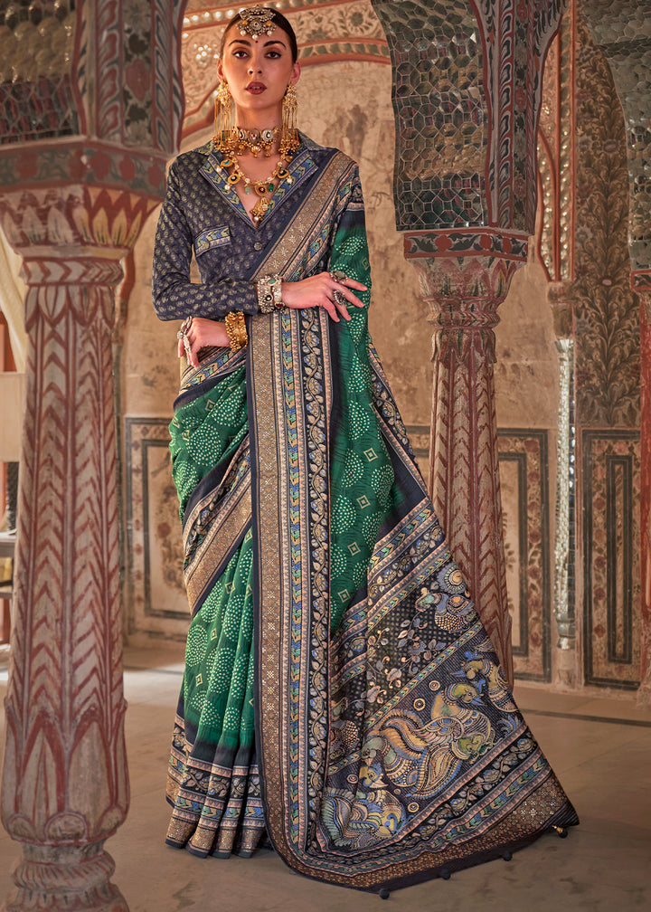 Shamrock Purple Viscose Silk Saree with Rajwadi Print