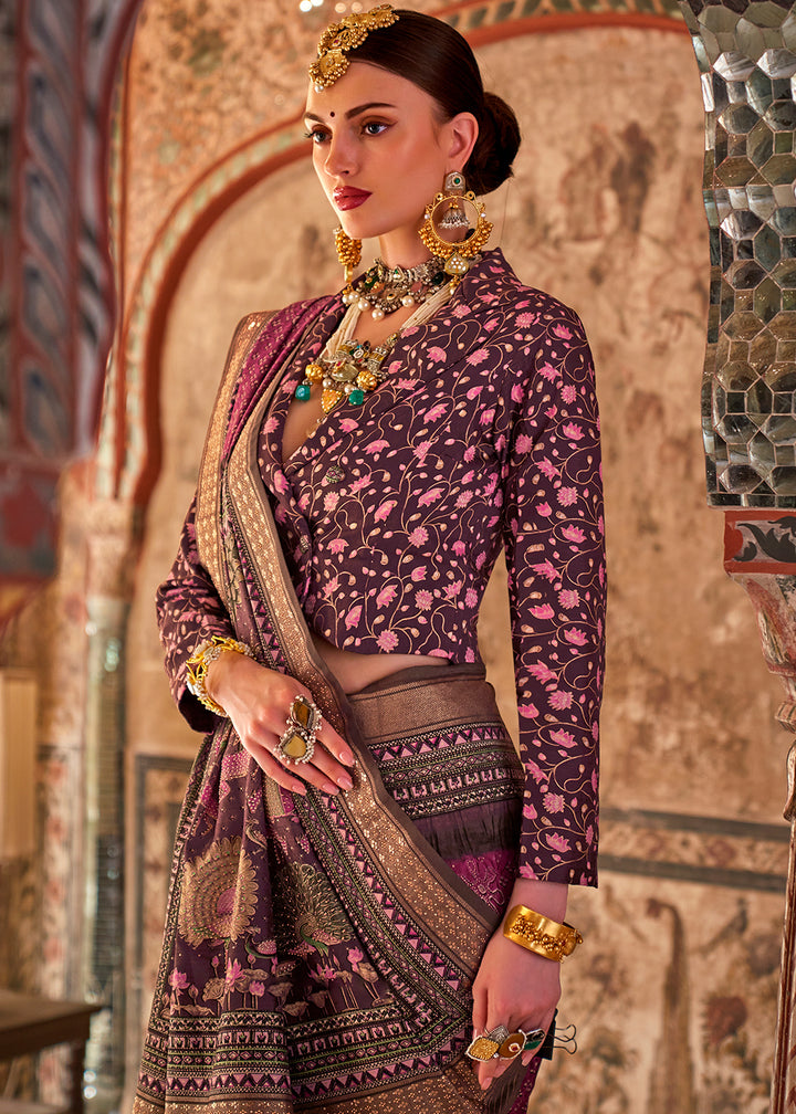 Pink & Purple Viscose Silk Saree with Rajwadi Print