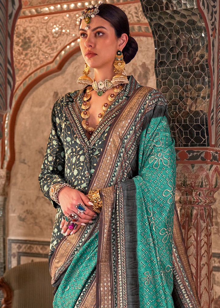 Tiffany Blue Viscose Silk Saree with Rajwadi Print