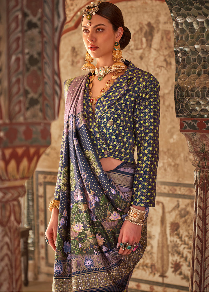 Light African Purple Viscose Silk Saree with Rajwadi Print