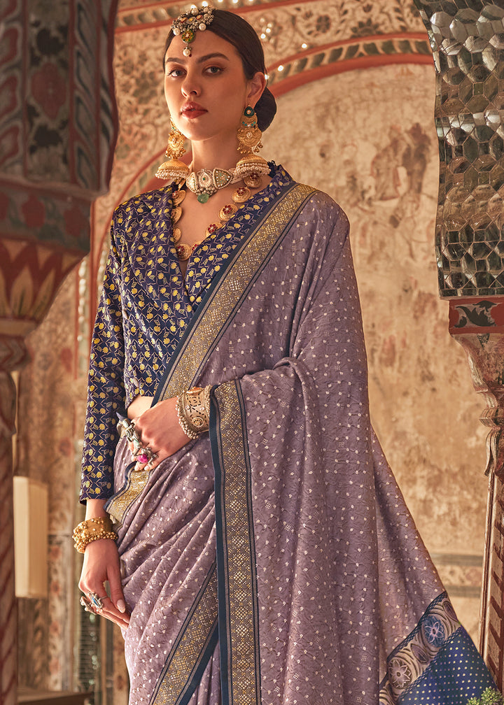 Light African Purple Viscose Silk Saree with Rajwadi Print