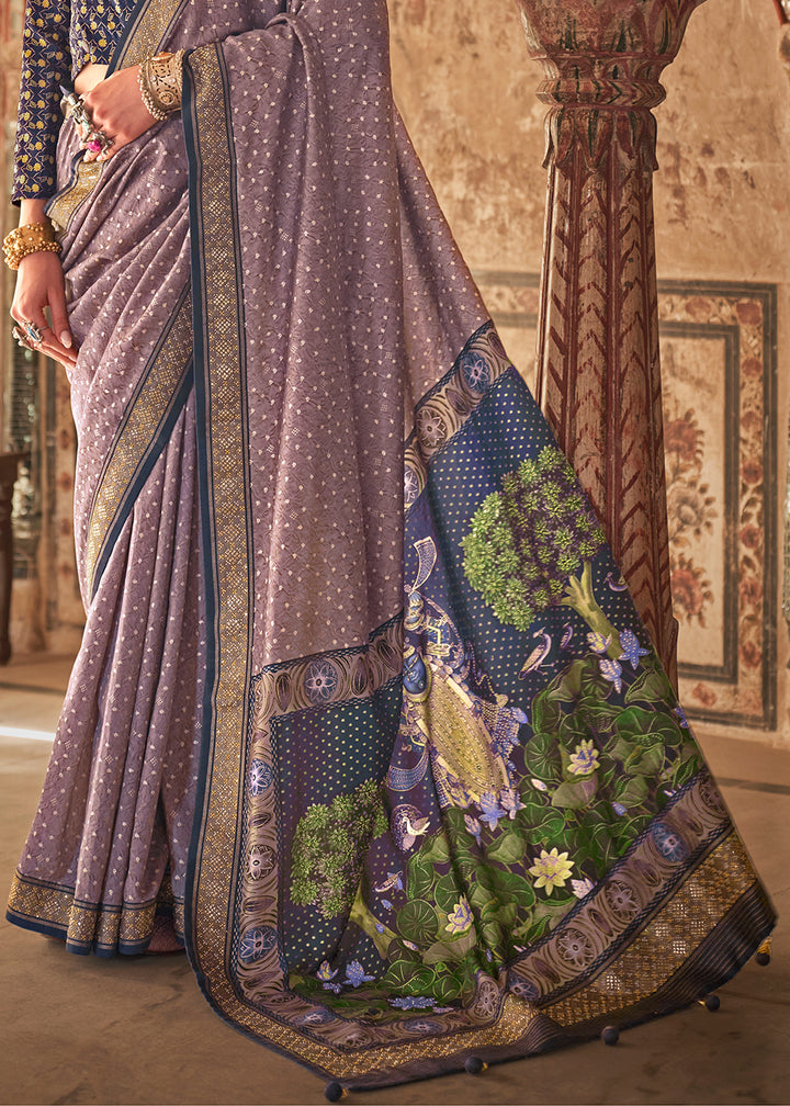 Light African Purple Viscose Silk Saree with Rajwadi Print