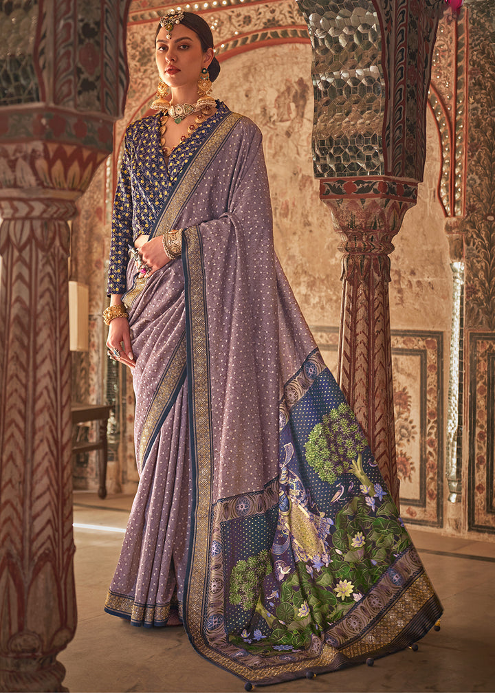 Light African Purple Viscose Silk Saree with Rajwadi Print