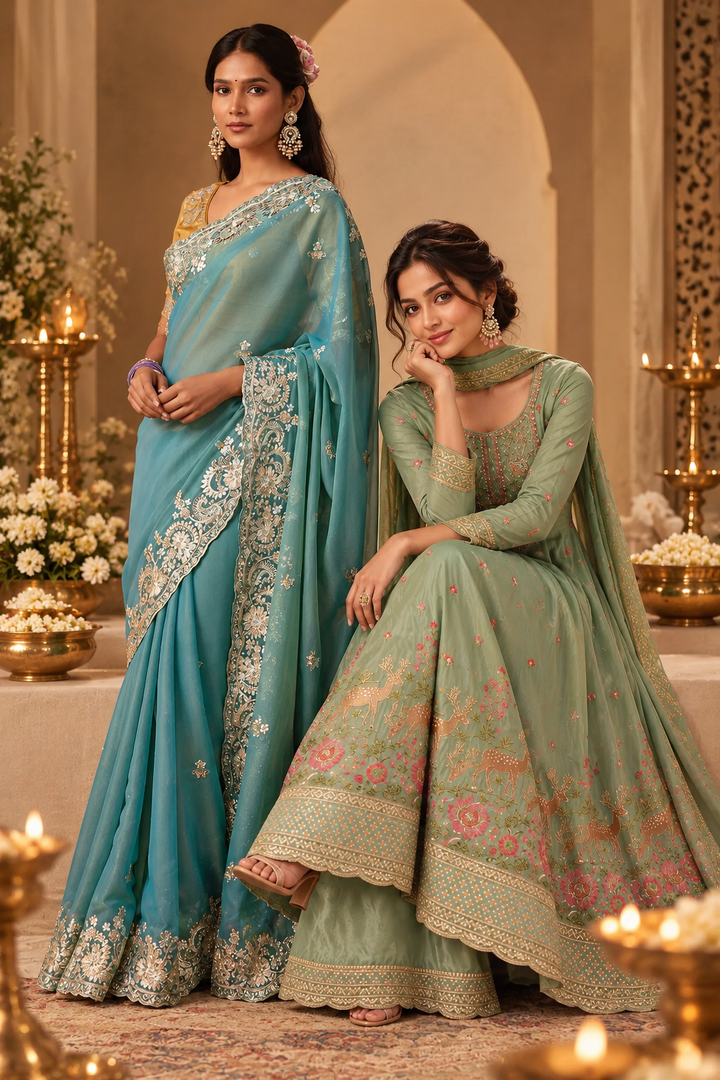 Berry Blue Woven Banarasi Silk Saree with Glossy Aqua Hue