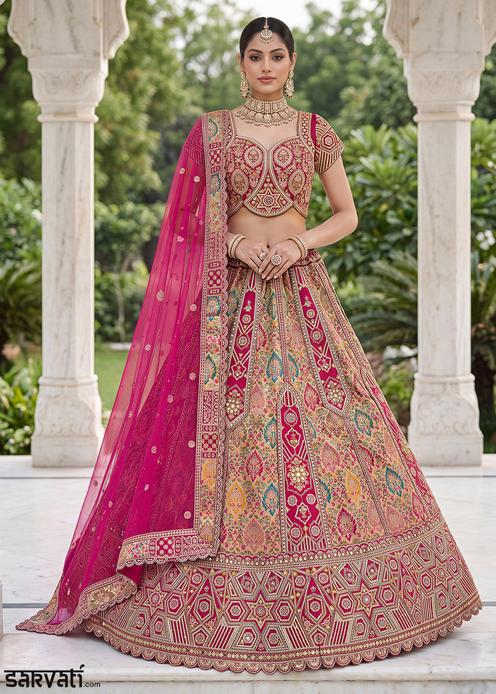 Magenta Pink Banarasi Silk Bridal Lehenga Choli with Intricate Resham & Zari Detailing
