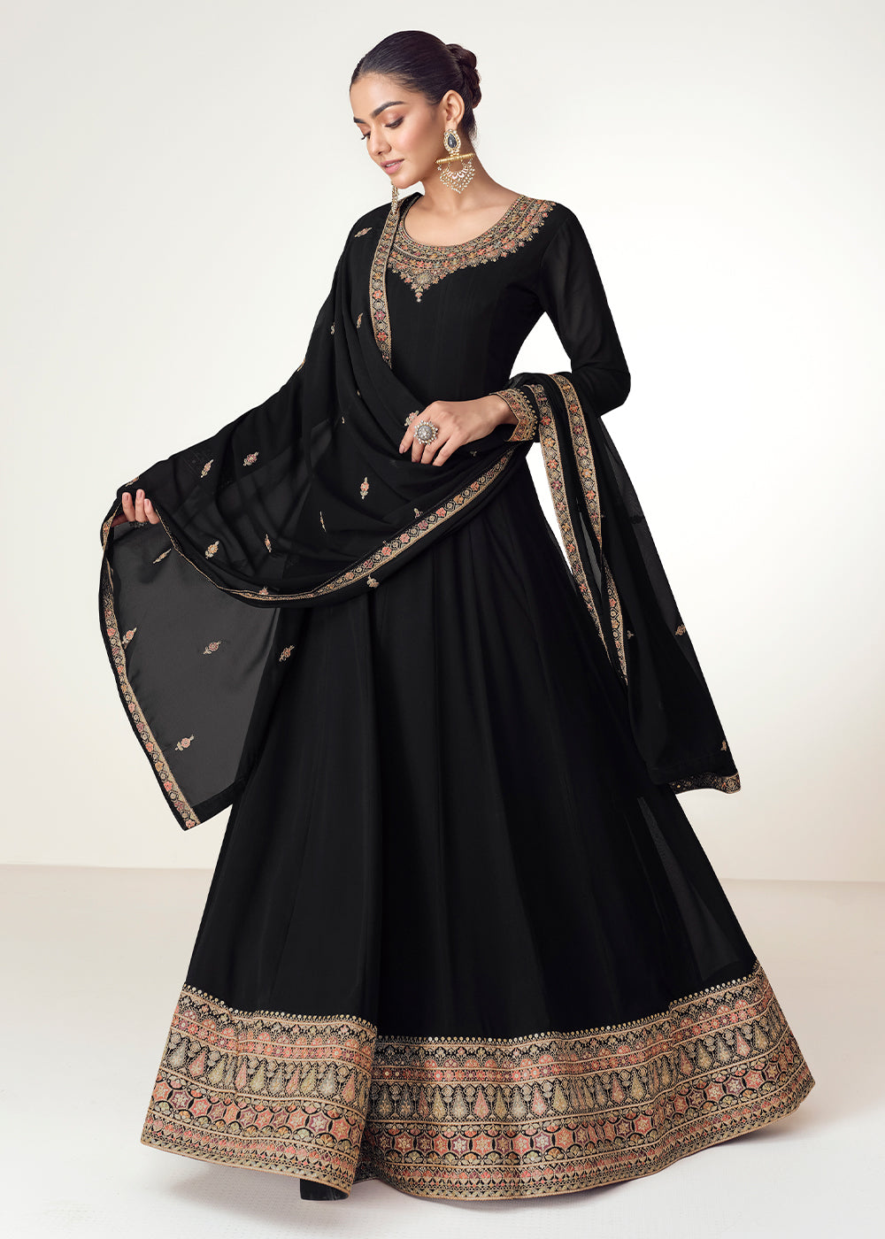 Onyx Black Anarkali Dress in Georgette with Exquisite Embroidery  House of  Sarvatii LLC
