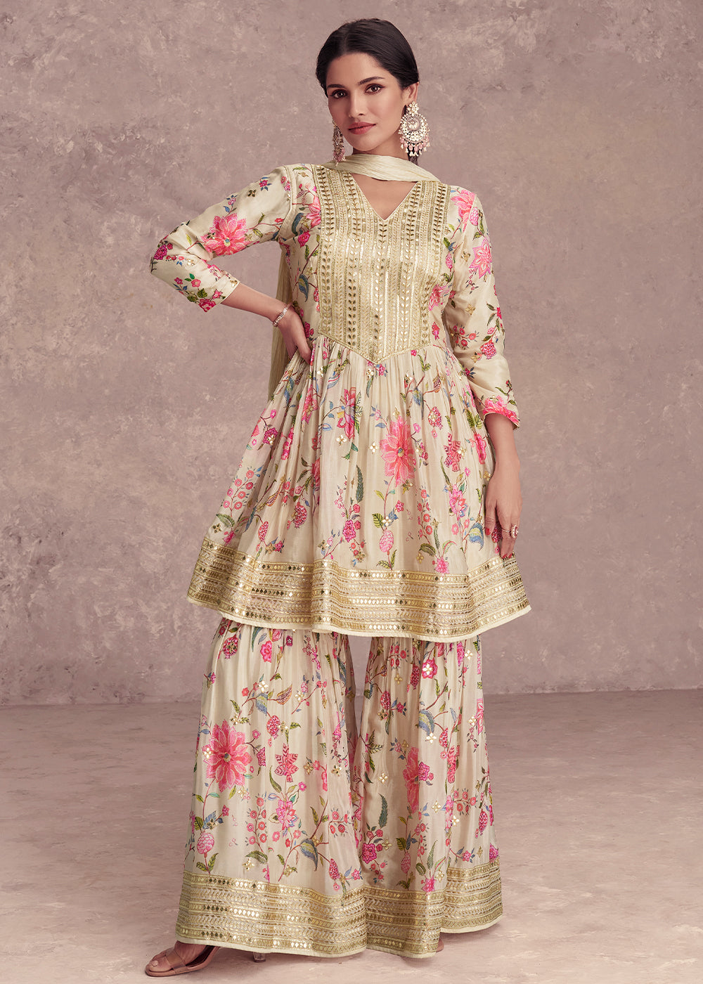 Yellow Viscose Jacquard Silk Wedding Festive Palazzo Suit
