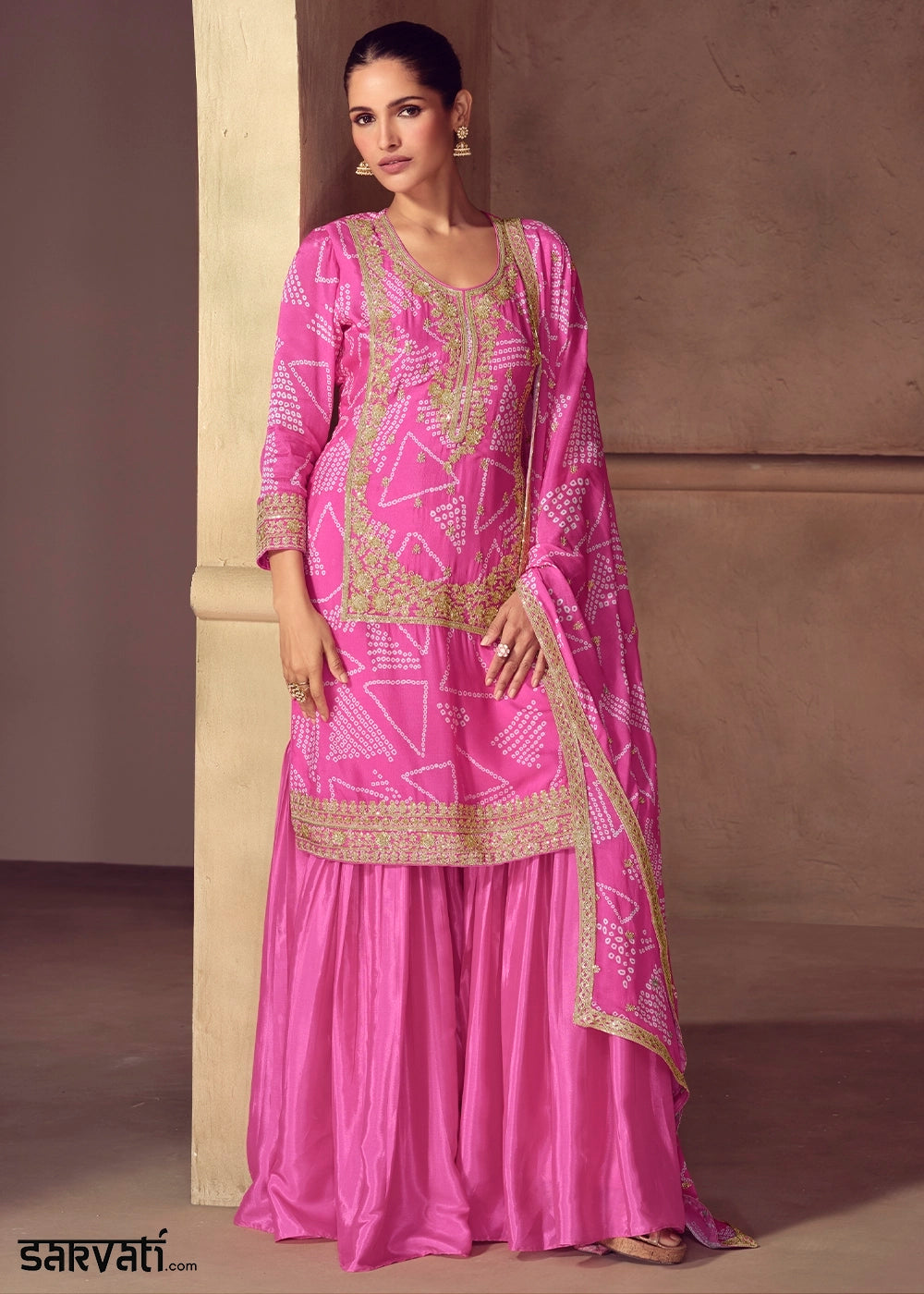 Pink Bandhaj Printed Palazzo