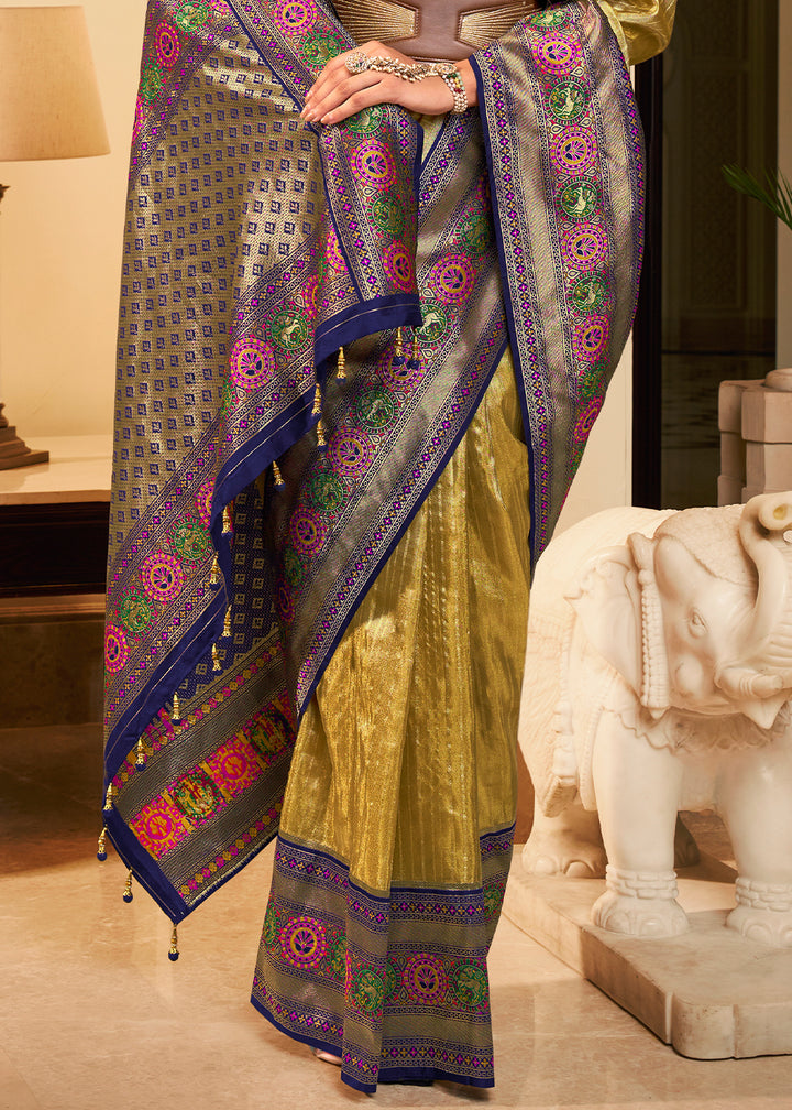 Elegant Dual Tone Green and Blue Kanjivaram Saree with Lustrous Zari Work