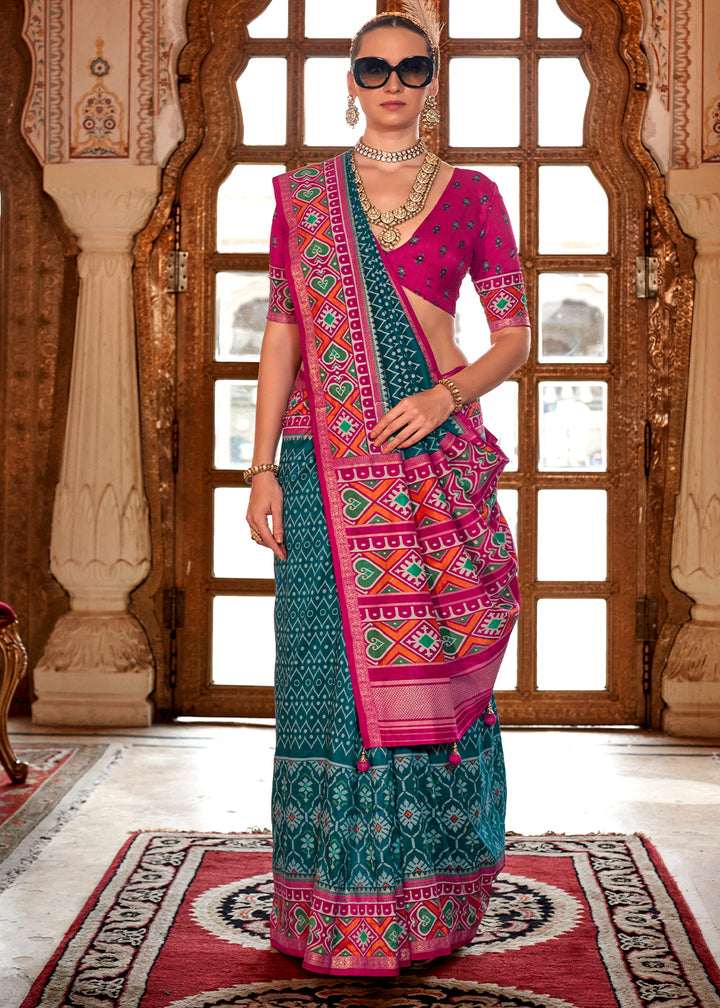 Prussian Blue Patola Printed Traditional Silk Saree