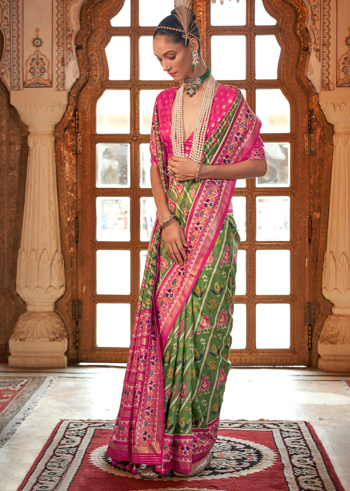Green & Pink Patola Printed Traditional Silk Saree