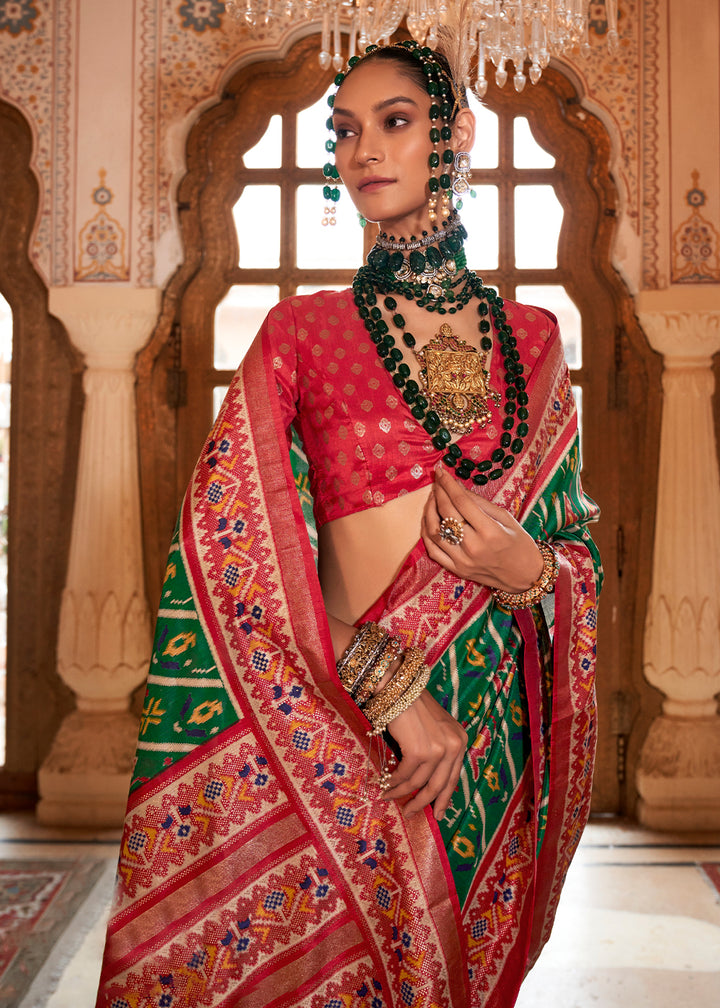 Forest Green Patola Printed Traditional Silk Saree