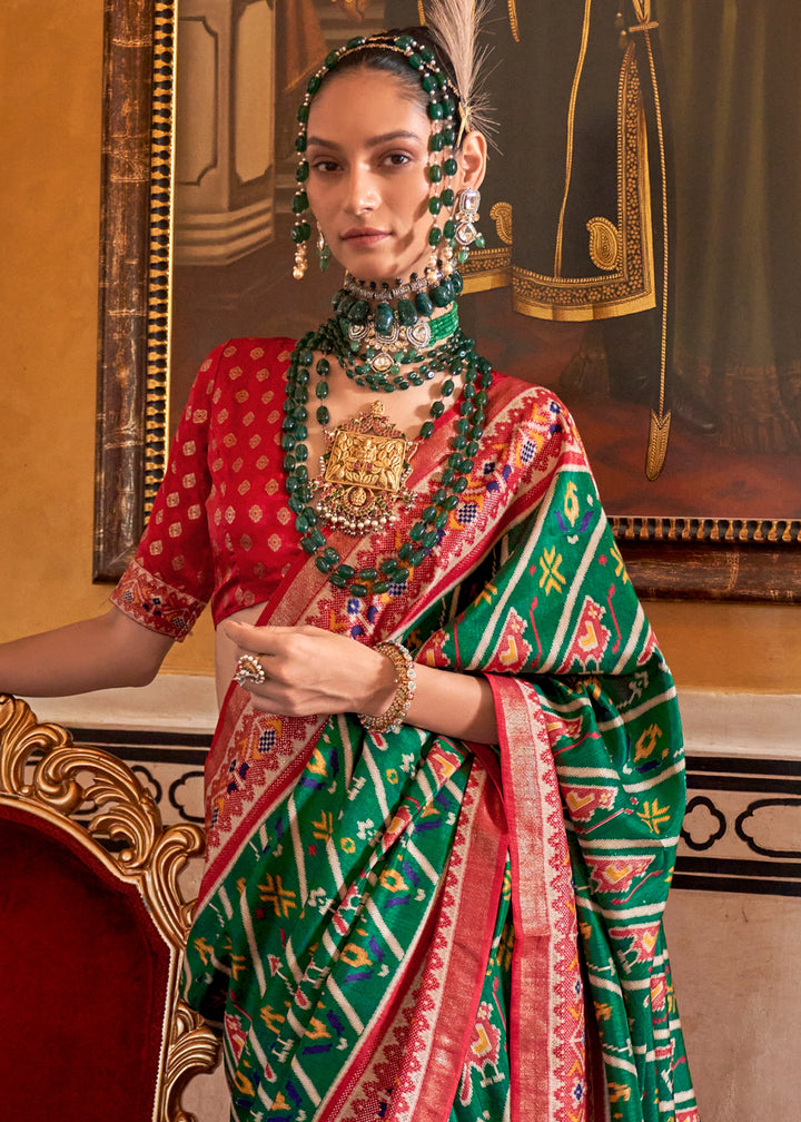 Forest Green Patola Printed Traditional Silk Saree