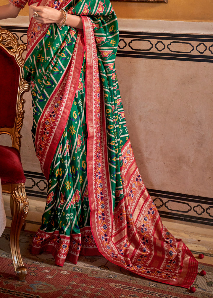 Forest Green Patola Printed Traditional Silk Saree