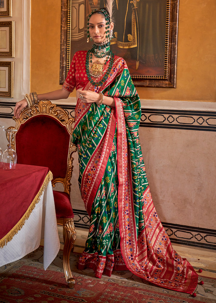 Forest Green Patola Printed Traditional Silk Saree