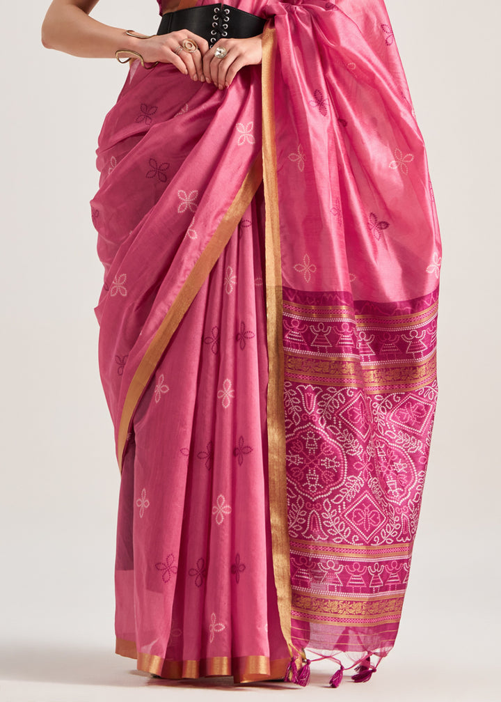Carmine Pink Ethnic Patola Silk Saree with Fine Artisanal Weaving