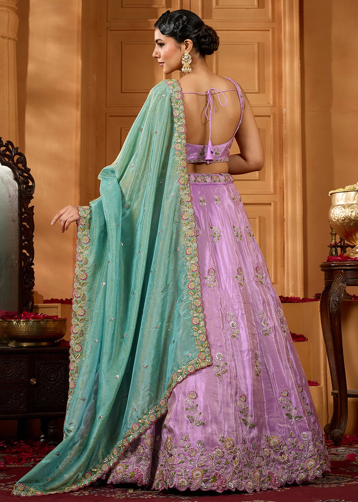 Lavender Purple Satin Silk Lehenga Choli with Handcrafted Floral & Sequin Work